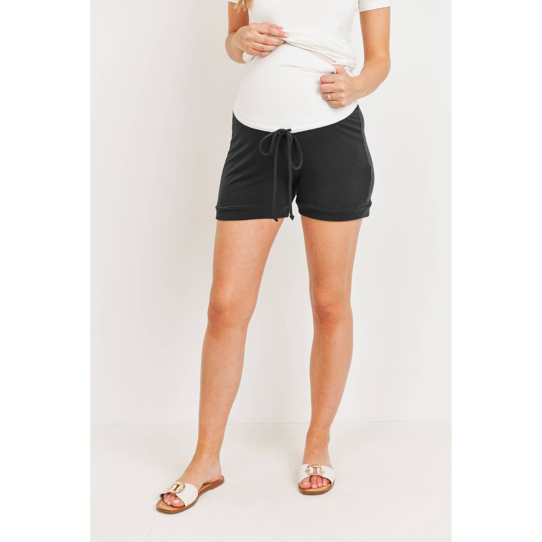 Hello Miz Solid Terry Maternity Over the Belly Track Shorts